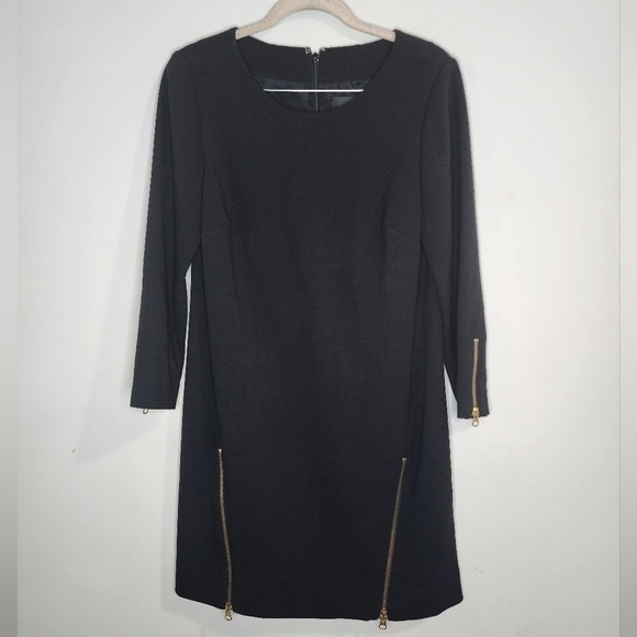 J. Crew Women 2 Zip Sleeve Black Workwear Shift Mini Zip Back Dress - Picture 1 of 9